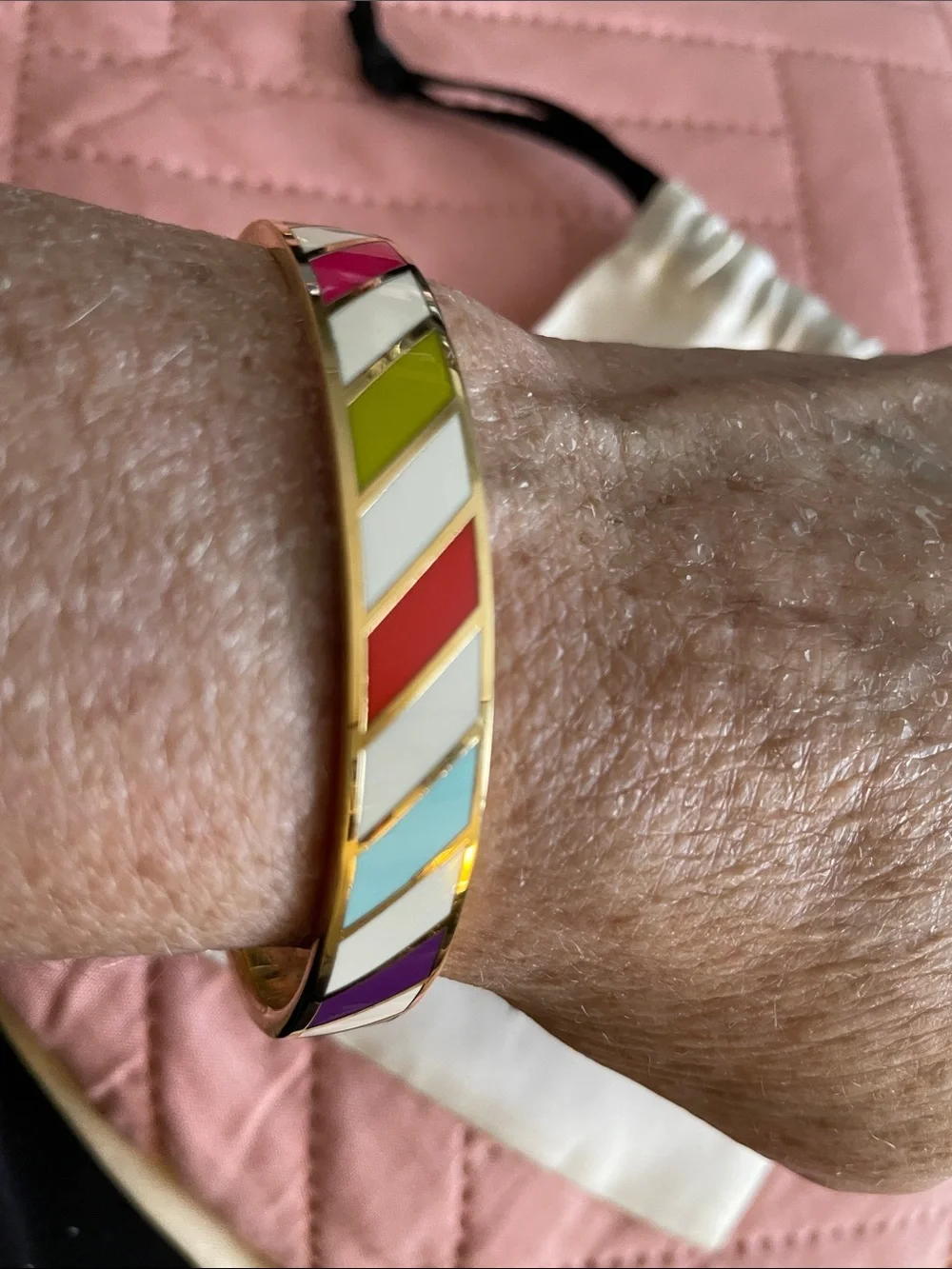 kate spade Gold-Tone Multicolor Enamel Chevron Bangle  Worn 2-3 Times No Callout - Picture 3 of 6